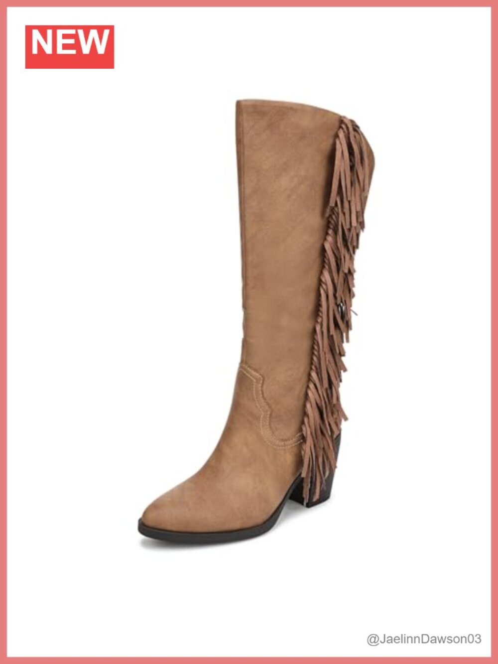 Women's Western Knee-High Boots Faux Leather Fringe Block Heel Pull-On